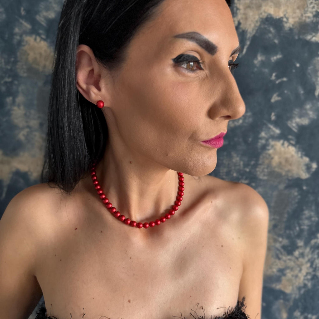 Elegant Crystal Studs Red Pearl Earrings Light Up Heart Box Sterling Silver Jewelry Beautiful Gift Presentation Classic Timeless Design Special Occasion Accessory Perfect Birthday Present Premium Quality Jewelry Stunning Red Color Luxury