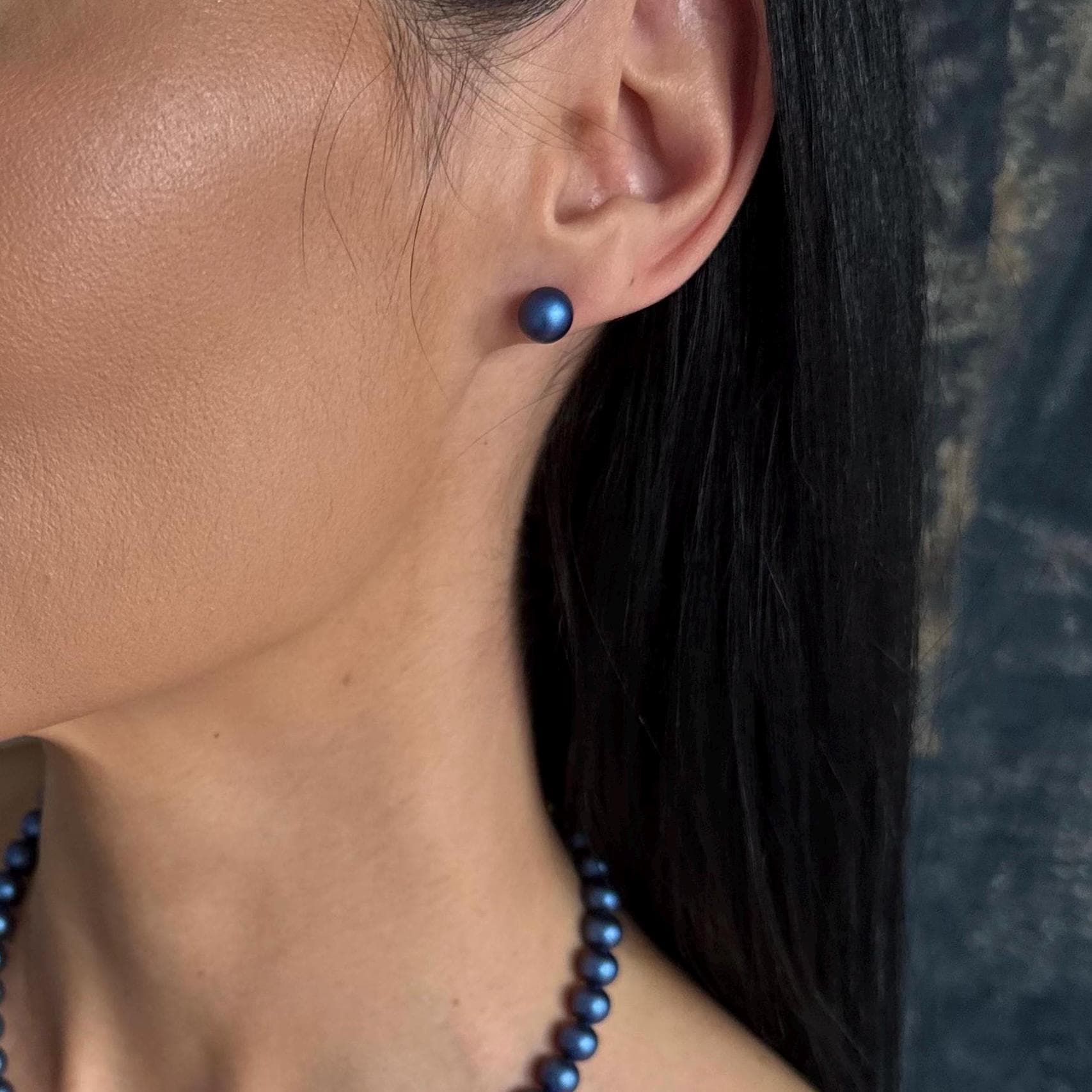 Elegant Blue Pearl Earrings Silver Stud Design Crystal Gemstone Collection Wedding Accessory Perfect Bridesmaid Present Formal Wear Jewelry Beautiful Gift Packaging Red Heart Box LED Light Feature Timeless Classic Style Eight MM Pearl Size
