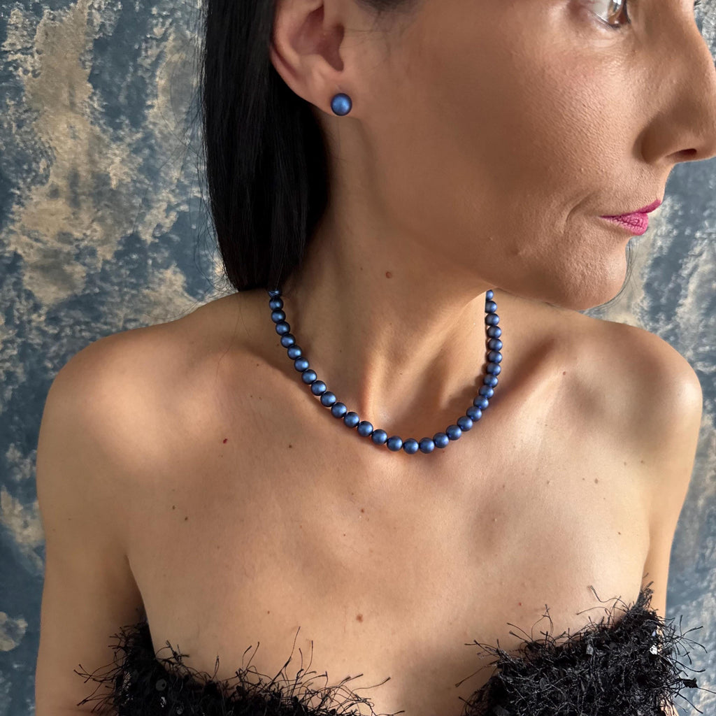 Timeless Blue Pearl Earrings Wedding Collection Silver Studs Elegant Design Crystal Gemstone Quality Perfect Bridesmaid Gift Beautiful Presentation Box Red Heart Shape LED Light Feature Ready To Give Special Occasion Jewelry Formal Event