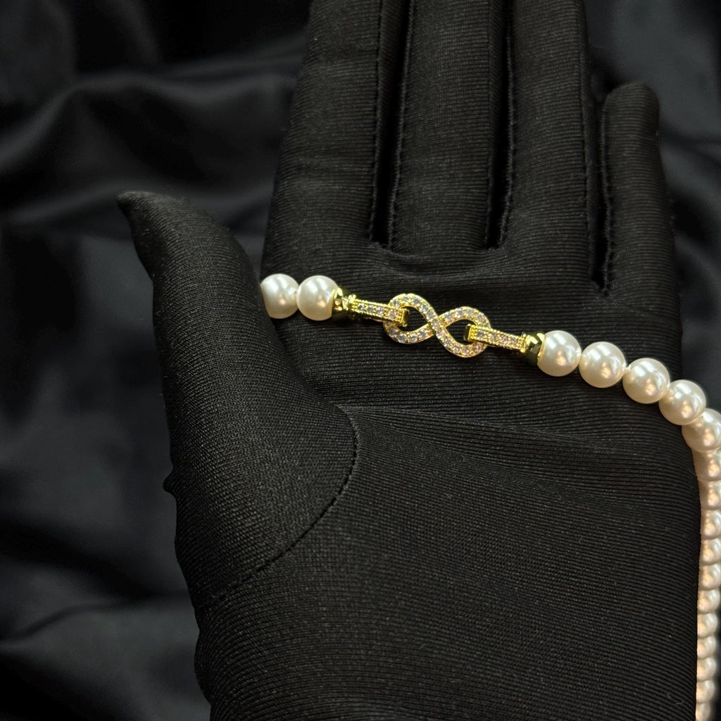 Pearl Choker Necklace Bridal Jewelry Wedding Accessory Infinity Symbol Elegant Collar Classic Ivory Pearls White Custom Length High Quality