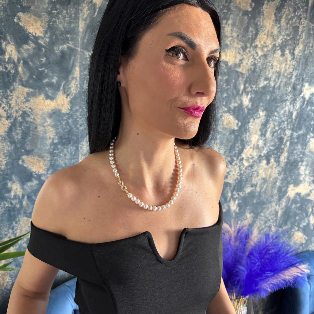 Pearl Choker Necklace Bridal Jewelry Wedding Accessory Infinity Symbol Elegant Collar Classic Ivory Pearls White Custom Length High Quality