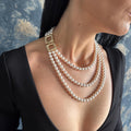Layered Pearl Necklace Earring Set Classic Cascade Jewelry Wedding Accessory Elegant Event Formal Wear Gold Strand Multi Layer Design Bridal Collection Vintage Inspired Style Perfect Bride Gift Beautiful Matching Set Glamorous Look Special