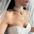 Layered Pearl Choker Necklace Wedding Jewelry Elegant Bridal Accessory Multi Strand Design Crystal Pearls Collection Statement Piece Wedding Day Essential Formal Attire Complement Timeless Classic Look Sophisticated Style White Ivory Option