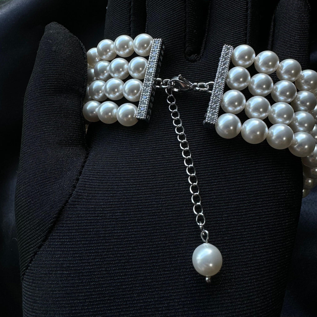 Elegant Bridal Choker Layered Pearl Design Wedding Jewelry Collection Multi Strand Necklace Crystal Pearls Statement Piece Formal Event Accessory White Ivory Options Sophisticated Style Gold Plated Clasp Luxury Handcrafted Quality Special