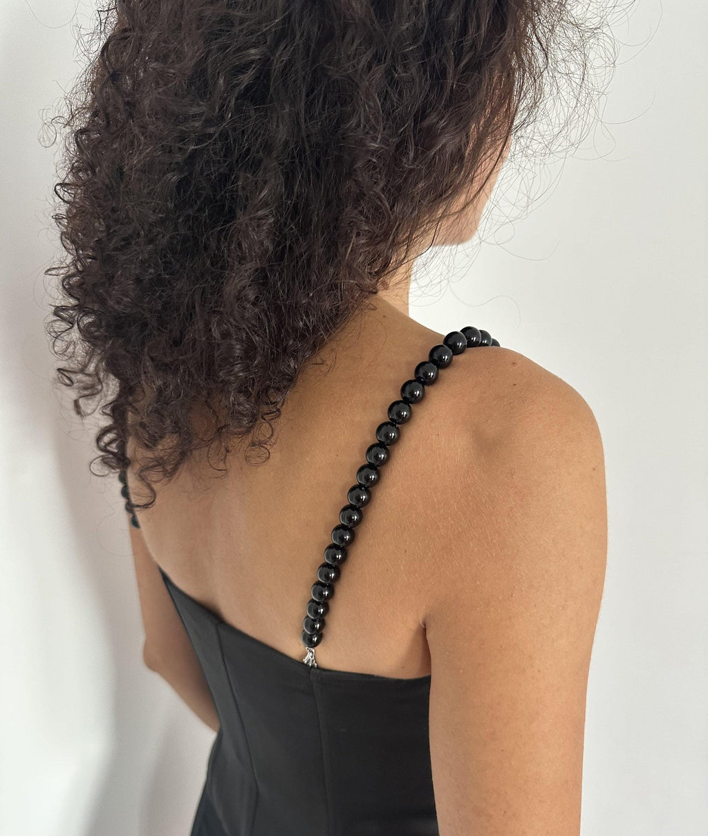 Elegant Accessory Black Dress Strap Replacement Pearl Decoration Shoulder Jewelry Sophisticated Design Fashion Detail Glamour Enhancement Evening Wear Option Formal Occasion Ready Versatile Style Removable Attachable Beaded Pattern