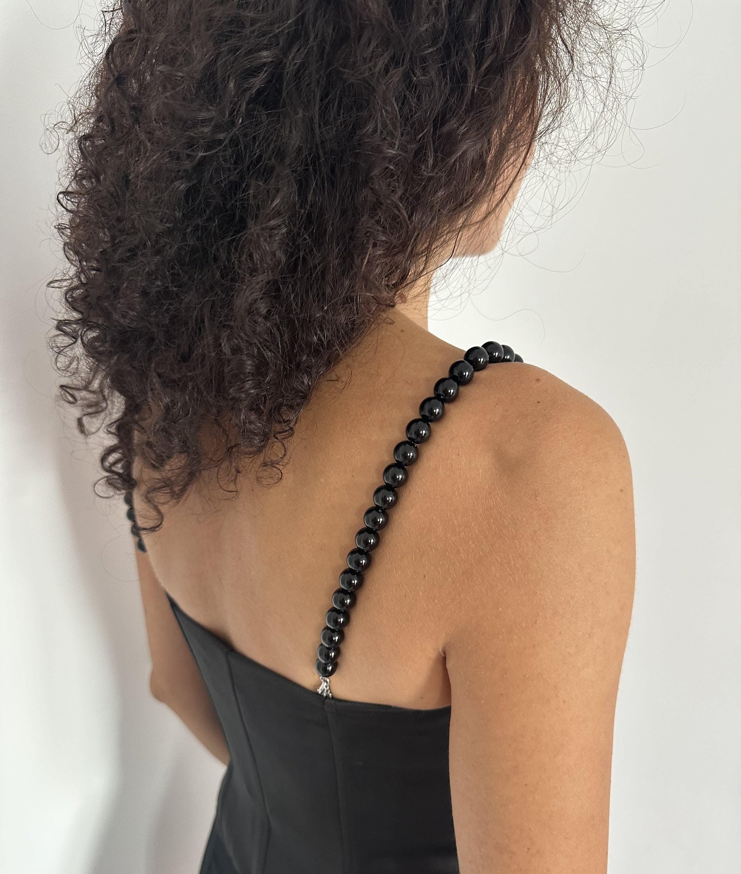 Elegant Accessory Black Dress Strap Replacement Pearl Decoration Shoulder Jewelry Sophisticated Design Fashion Detail Glamour Enhancement Evening Wear Option Formal Occasion Ready Versatile Style Removable Attachable Beaded Pattern