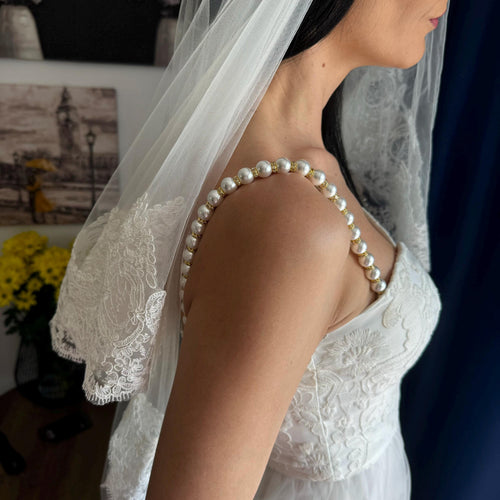 Removable Epaulettes Diamante Rhinestones Pearl Dress Straps Wedding Gown Update Elegant Dress Transformation Shoulder Jewelry Attachment Beaded Sew On Design Bridal Accessory Collection Luxurious Dress Enhancement Formal Attire Update