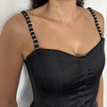 Black Rhinestone Straps Detachable Accessory Elegant Shoulder Jewelry Beaded Body Accessories Pearls Bra Straps Spaghetti Style Sparkly Decoration Formal Gown Enhancement Evening Dress Upgrade Special Event Accessory Fashion Detail Crystal