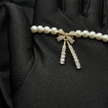Dainty Bow Necklace Pearl Crystal Design Elegant Choker Style Adjustable Length Chain Gold Silver Options Premium Quality Materials Sophisticated Neck Piece Formal Event Jewelry Special Occasion Accessory Perfect Gift Idea Women Feminine