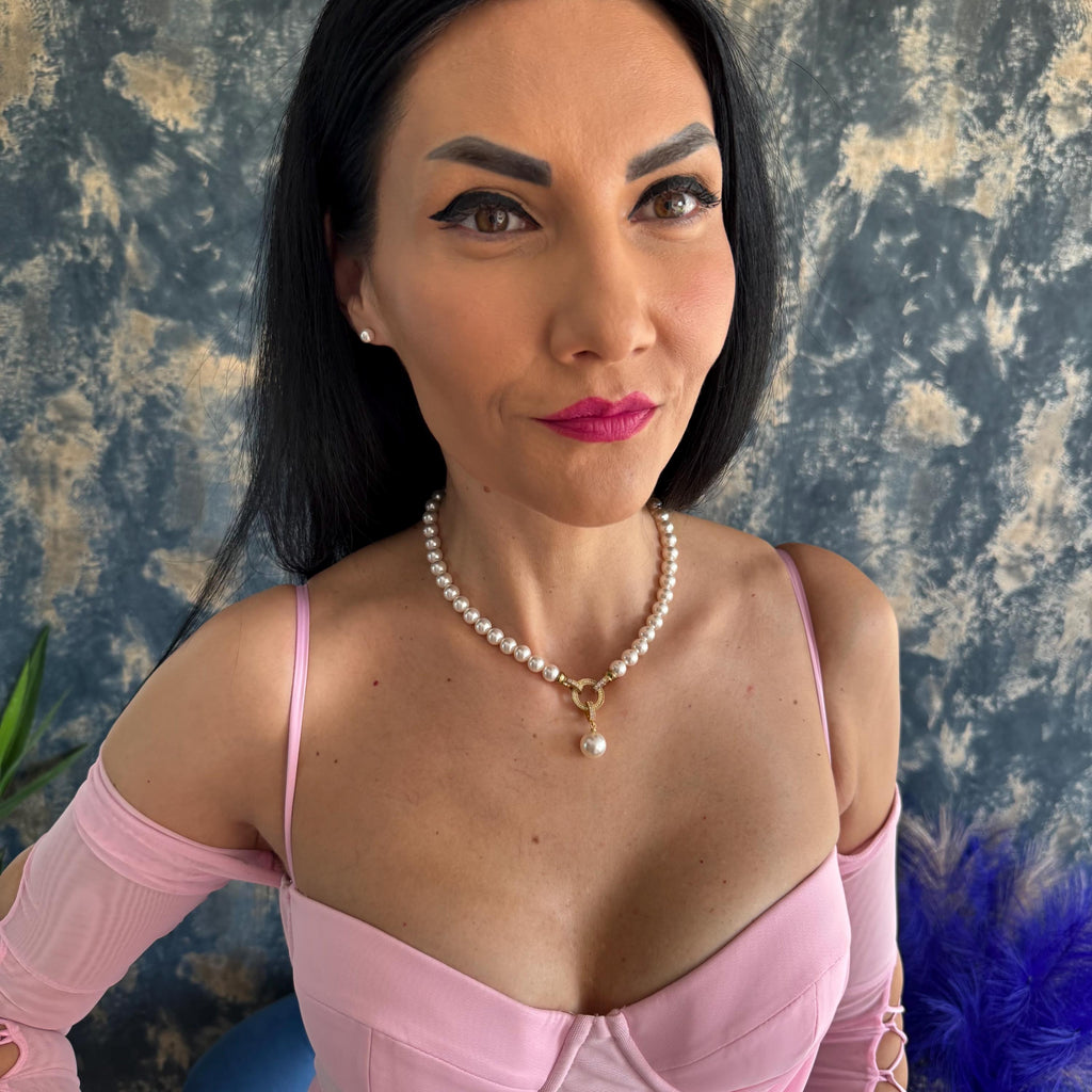 Crystal Pearl Necklace Drop Pendant Design Elegant Jewelry Collection Wedding Accessory Formal Wear Option Everyday Style Piece Gold Chain Option Decorative Clasp Detail Premium Quality Construction Perfect Gift Idea Anniversary Present