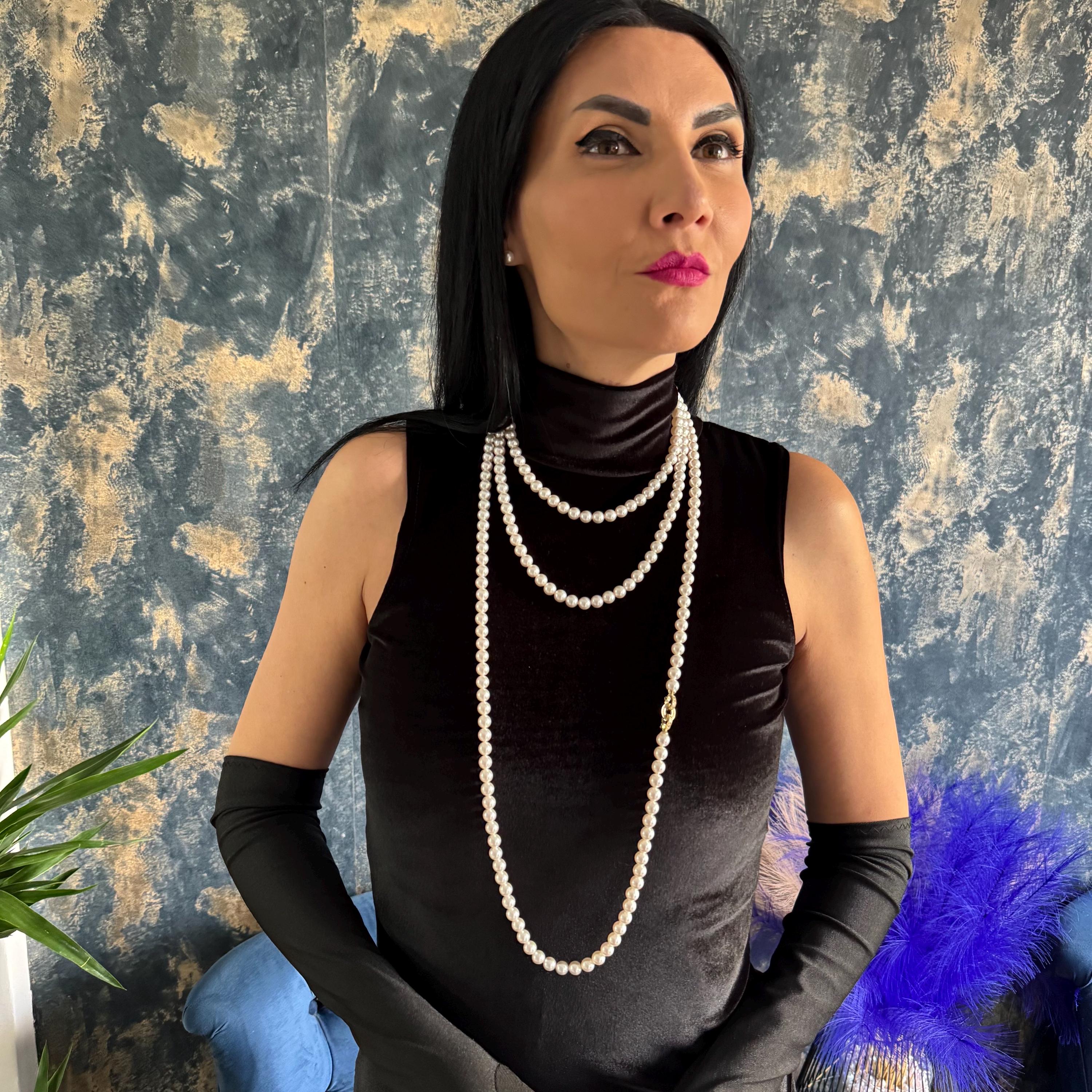 Premium Crystal Pearls Long White Necklace Multi Way Design Convertible Strand Options Wedding Jewelry Collection Elegant Bridal Accessory Formal Event Piece Statement Necklace Style Gold Platinum Clasp Luxury Construction Quality Sweater