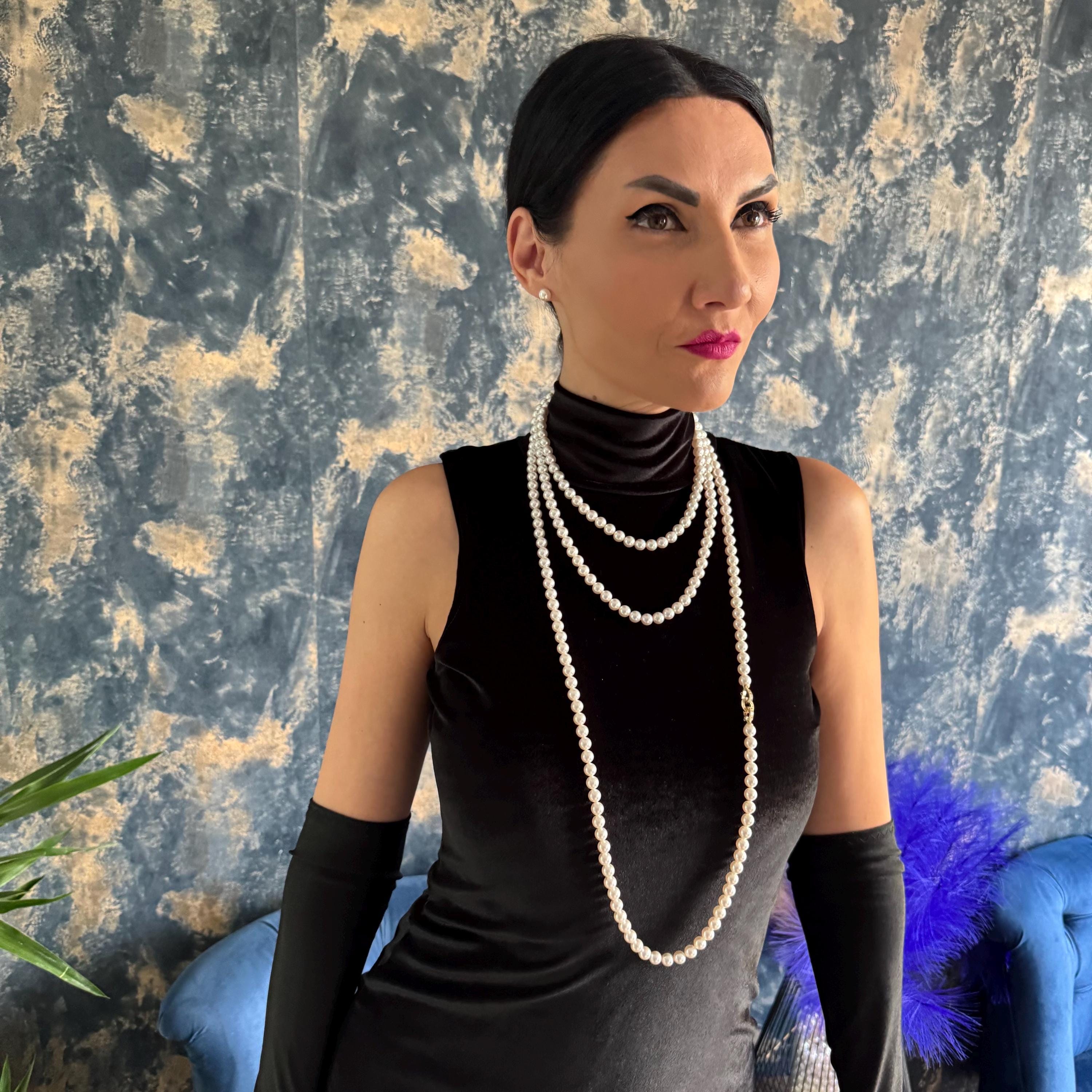 Classic Pearl Necklace Elegant Timeless Design Long White Strand Multi Way Convertible Options Premium Crystal Pearls Luxury Statement Piece Wedding Jewelry Collection Bridal Accessory Gift Formal Evening Accessory Layered Style Creation