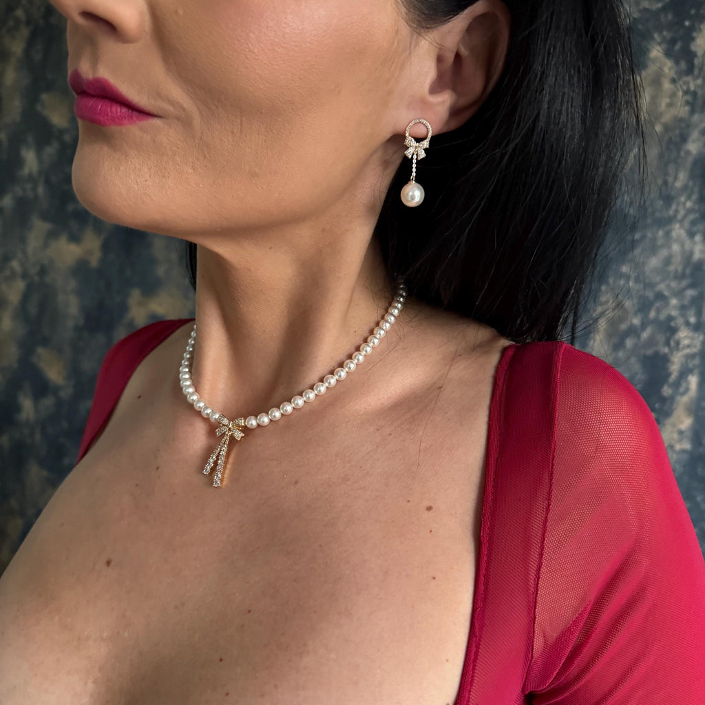 Crystal Pearl Earrings Wedding Jewelry Collection Elegant Dangle Design Bridal Accessory Set Statement Wedding Piece Formal Celebration Essential Classic Bride Look Beautiful Drop Style Special Occasion Jewelry Timeless Wedding Day