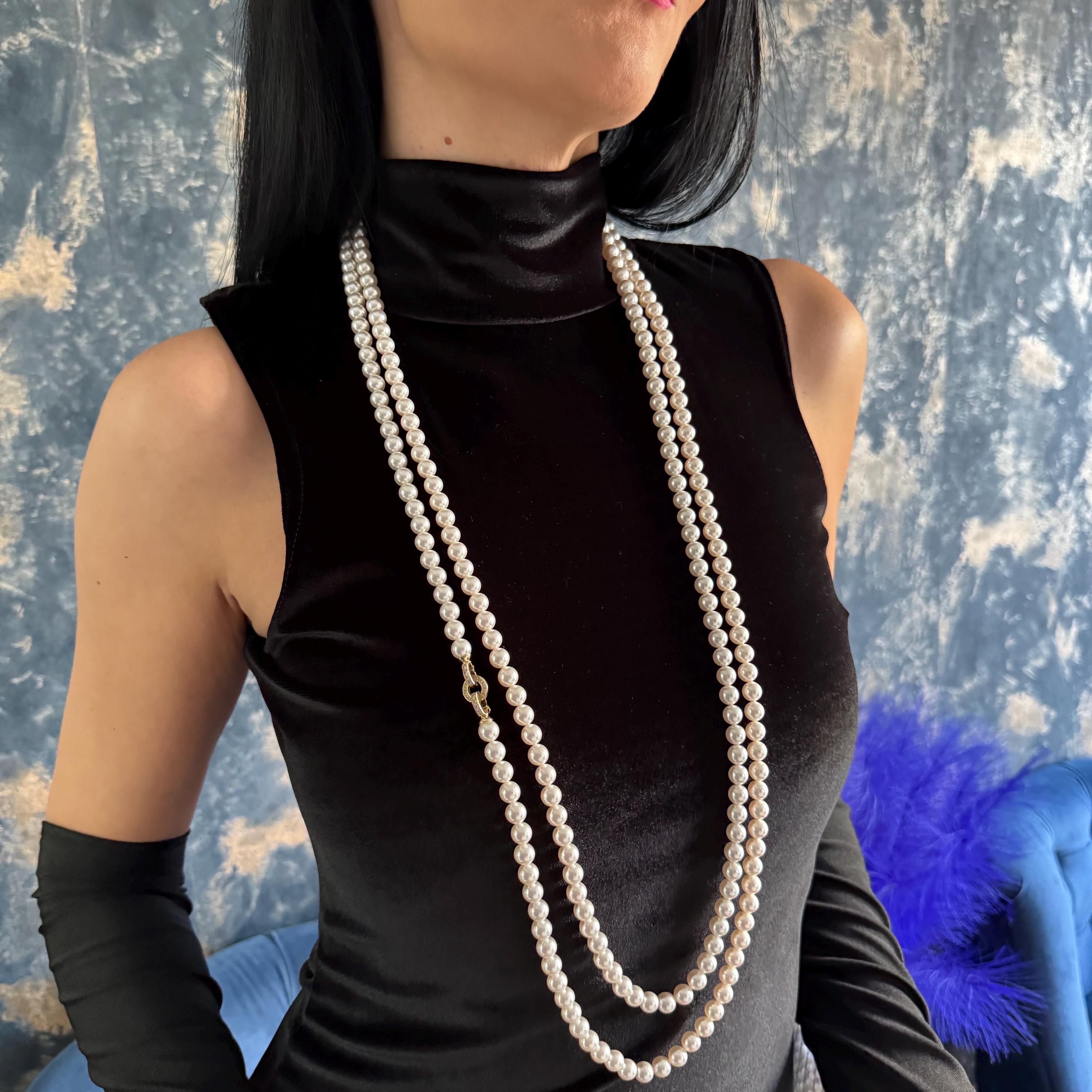 Wedding Jewelry White Pearl Strand Elegant Bridal Accessory Statement Piece Design Classic Style Necklace Long Pearl Collection Multi Way Wearing Options Convertible Strand Necklace Formal Event Jewelry Premium Crystal Pearls Luxury Gold