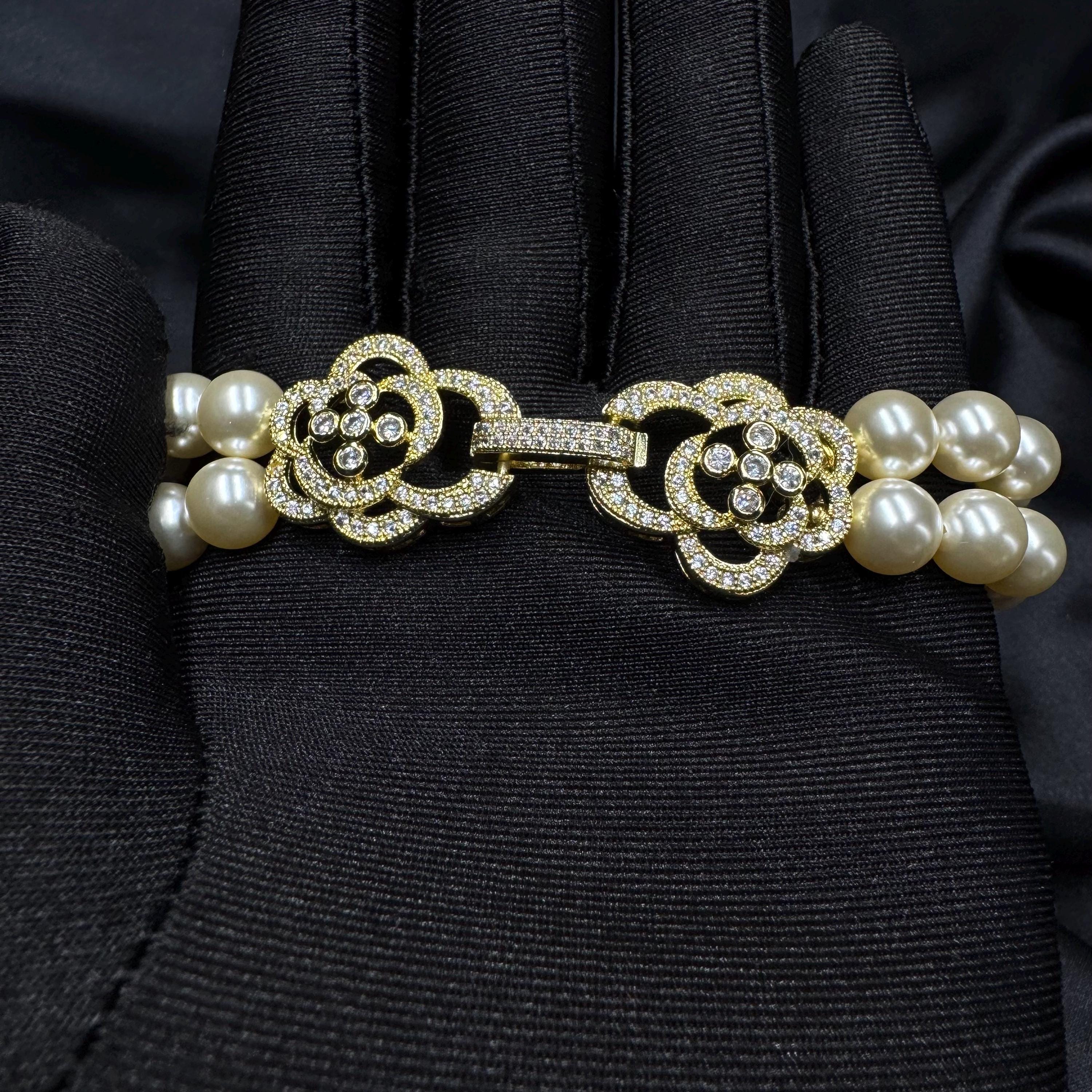 Double Strand Bracelet Costume Jewellery Bride Accessory Wedding Day Ivory Pearl Multi Layer Design Vintage Style Layered Bracelet