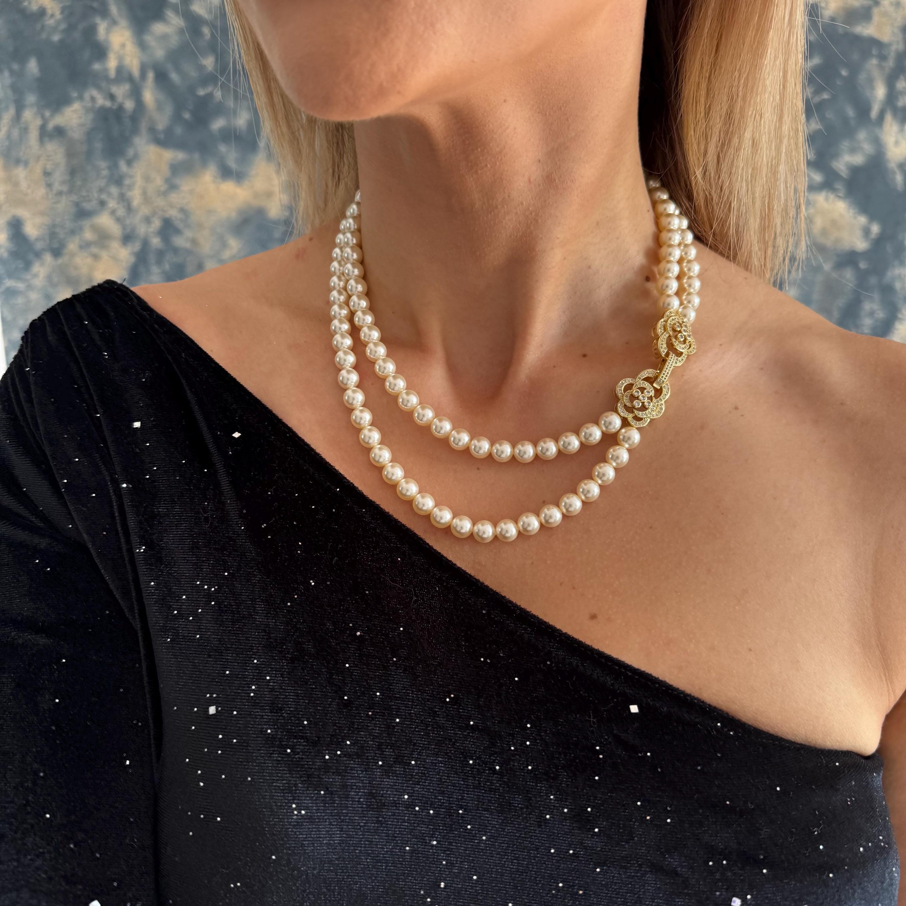 Vintage Style Pearl Necklace Elegant Evening Wear Jewelry Swarovski Crystal Pearl Design Multi Layer Necklace Collection Formal Party Accessories Wedding Guest Jewelry Classic Timeless Design Special Occasion Gift Anniversary Present Mother