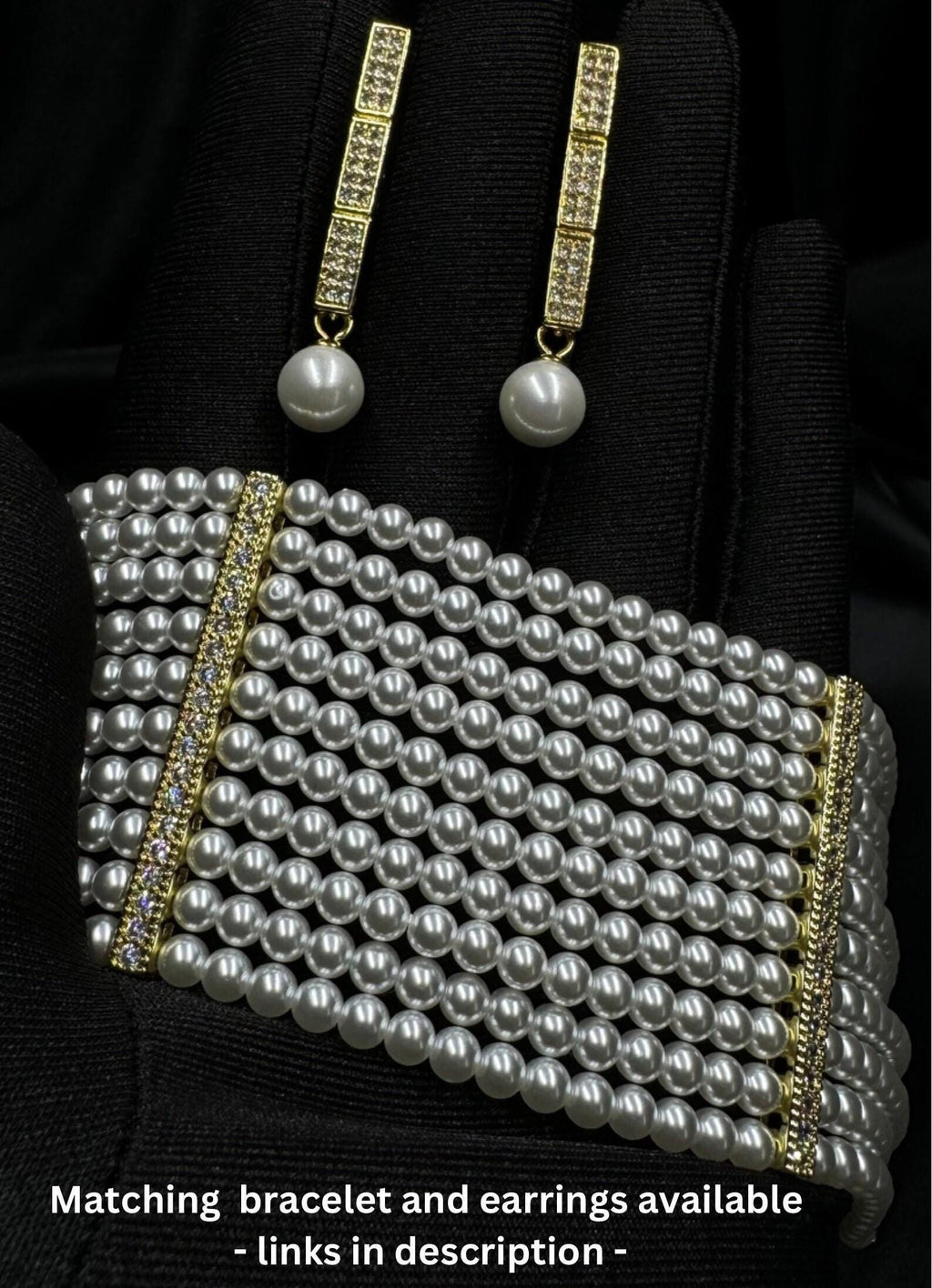 Statement Wedding Necklace Multi Strand Pearl Choker Bridal Jewelry Collection Elegant Design White Shell Pearls Diamante Spacers Luxury Formal Wear Accessory Special Occasion Piece Wedding Day Essential Beautiful Handcrafted Details