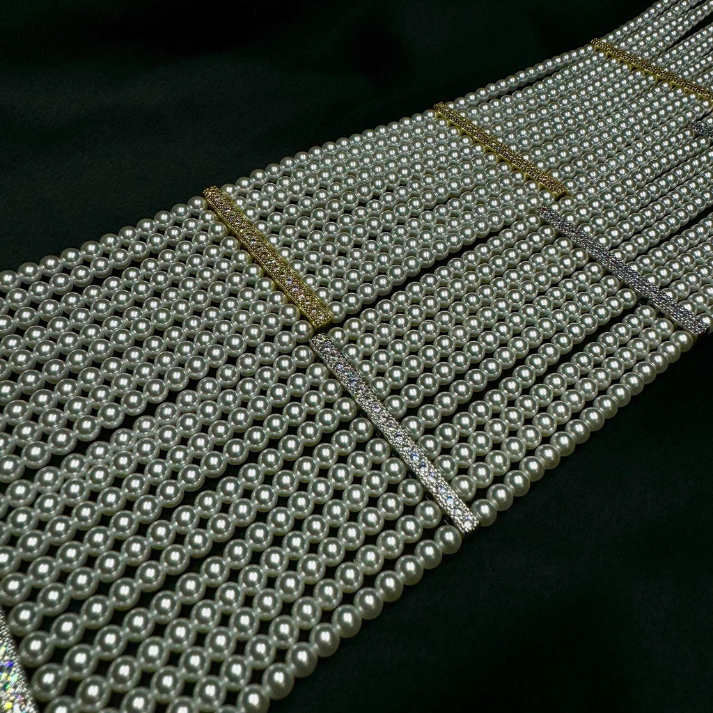 Layered Pearl Choker Wedding Necklace Bridal Accessories Statement Piece Diamante Jewelry Elegant Design Multi Strand Gold Gift Her Special