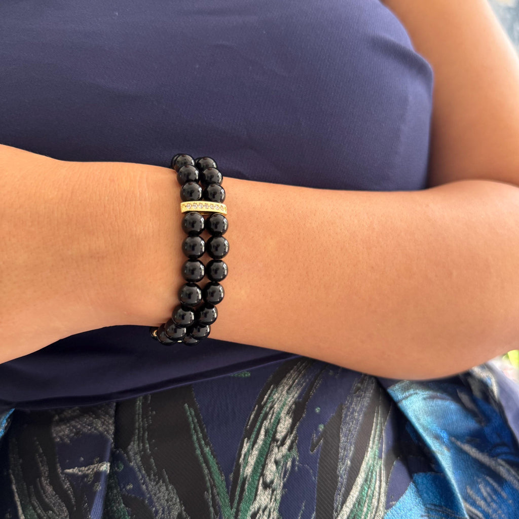 Formal Event Bracelet Layered Pearl Design Statement Piece Elegant Wrist Accessory Special Occasion Jewelry Black Pearl Collection Double Strand Style Vintage Gothic Element Classic Timeless Construction Multiple Length Options Gift Ready
