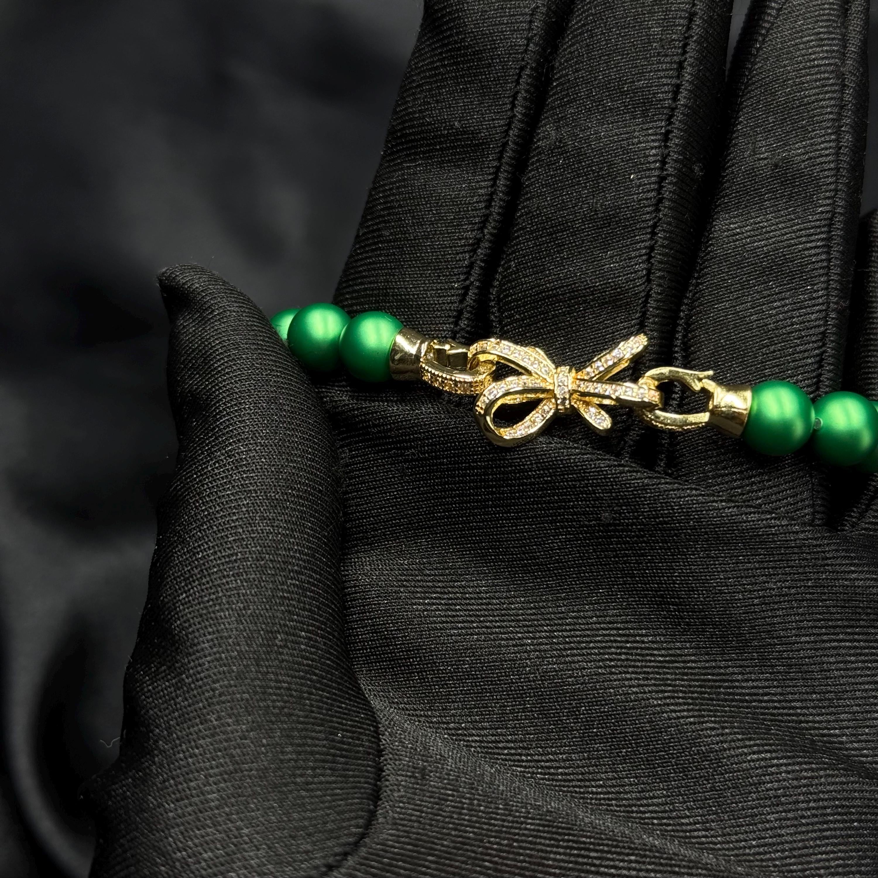 Green Pearl Bracelet, Handmade Beaded Stretch Jewelry