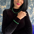 Green Pearl Bracelet, Handmade Beaded Stretch Jewelry