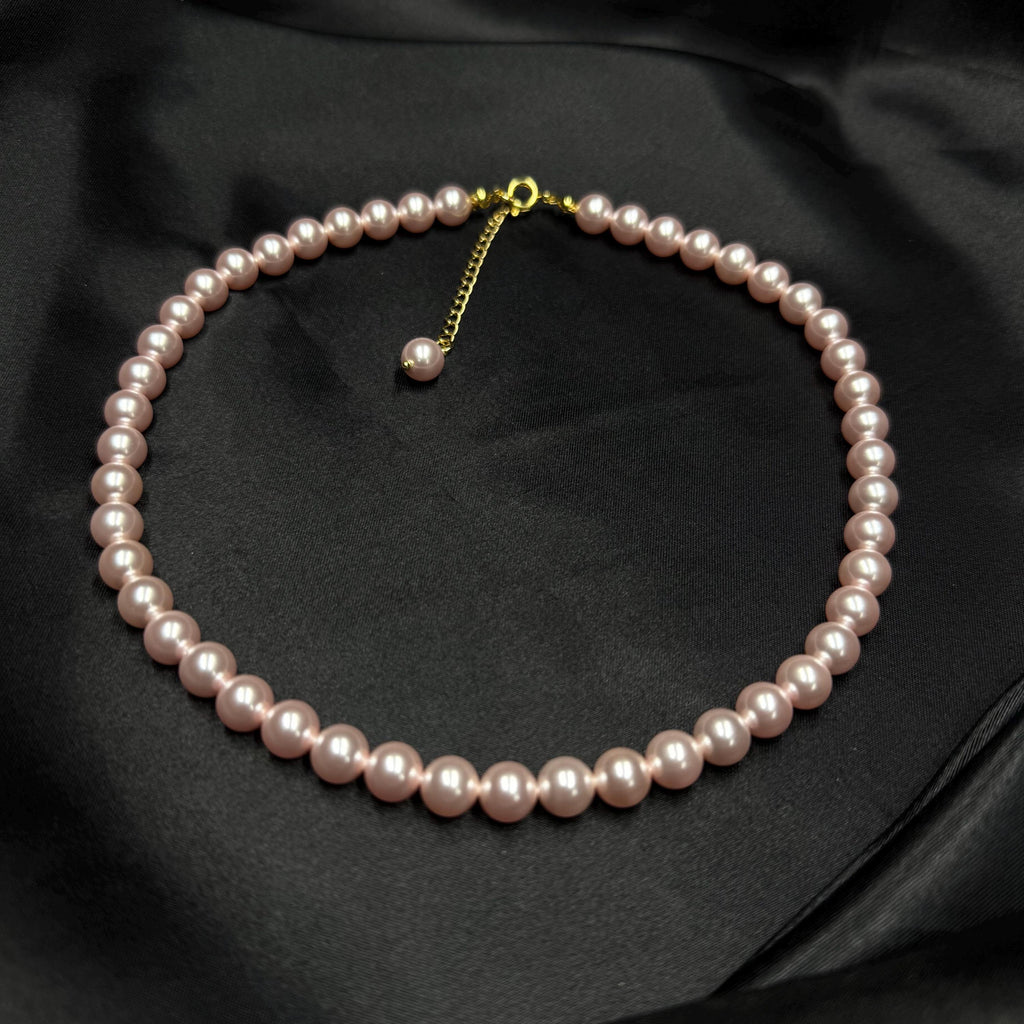 Pink Pearl Choker Necklace Elegant Accessory Bridesmaids Matching Jewellery Gold Mothers Day Gift Girlfriend Idea Birthday