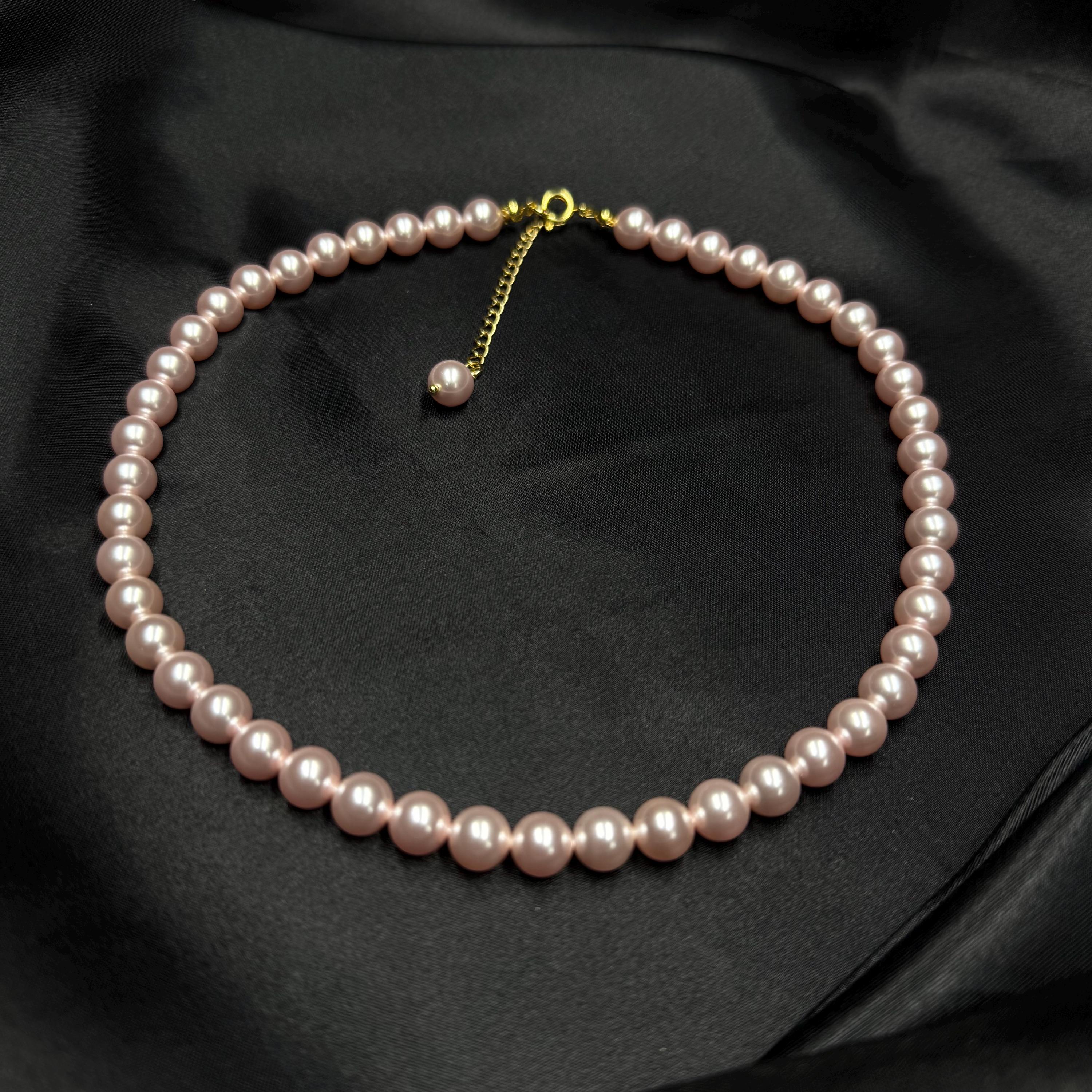 Pink Pearl Choker Necklace Elegant Accessory Bridesmaids Matching Jewellery Gold Mothers Day Gift Girlfriend Idea Birthday