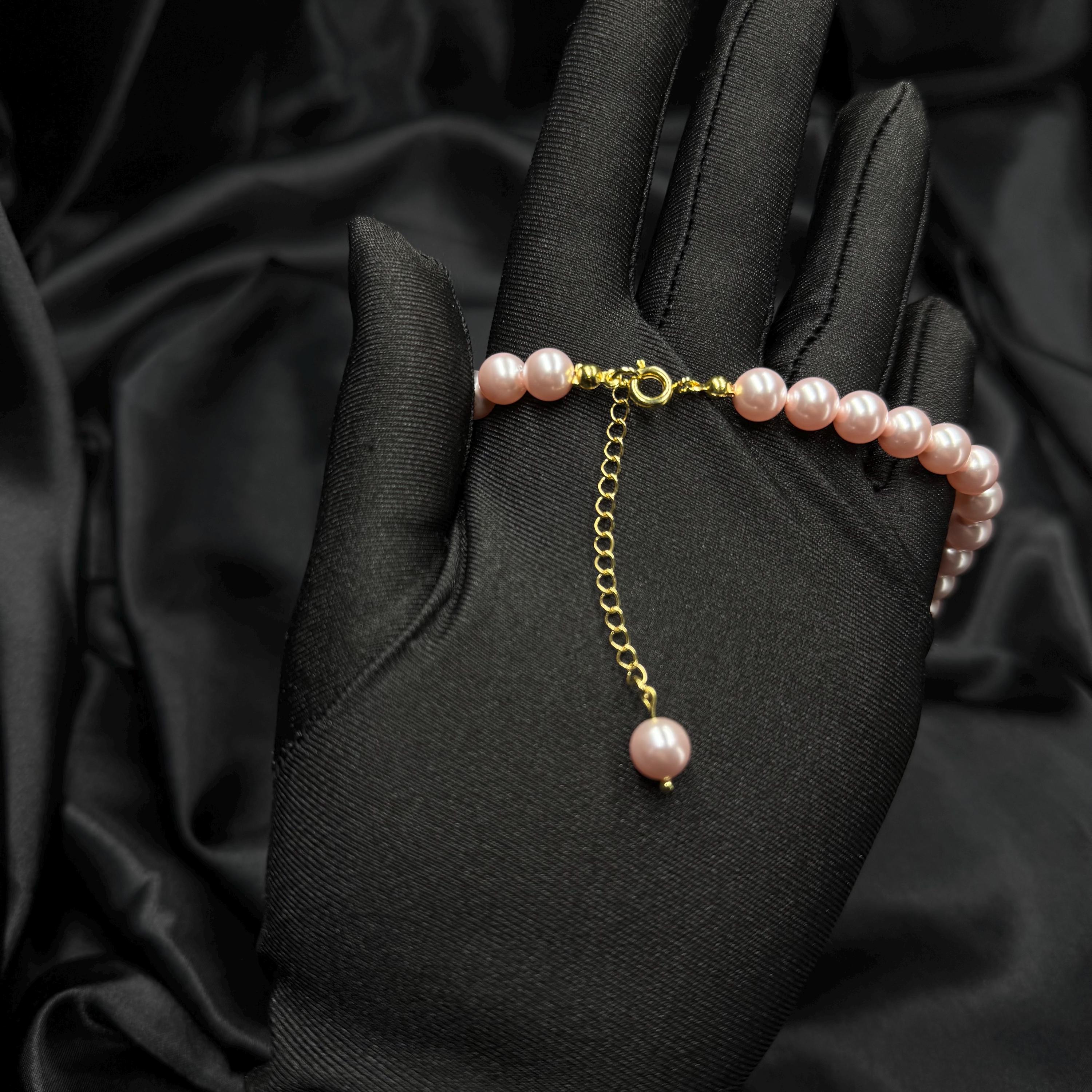 Pink Pearl Choker Necklace Elegant Accessory Bridesmaids Matching Jewellery Gold Mothers Day Gift Girlfriend Idea Birthday