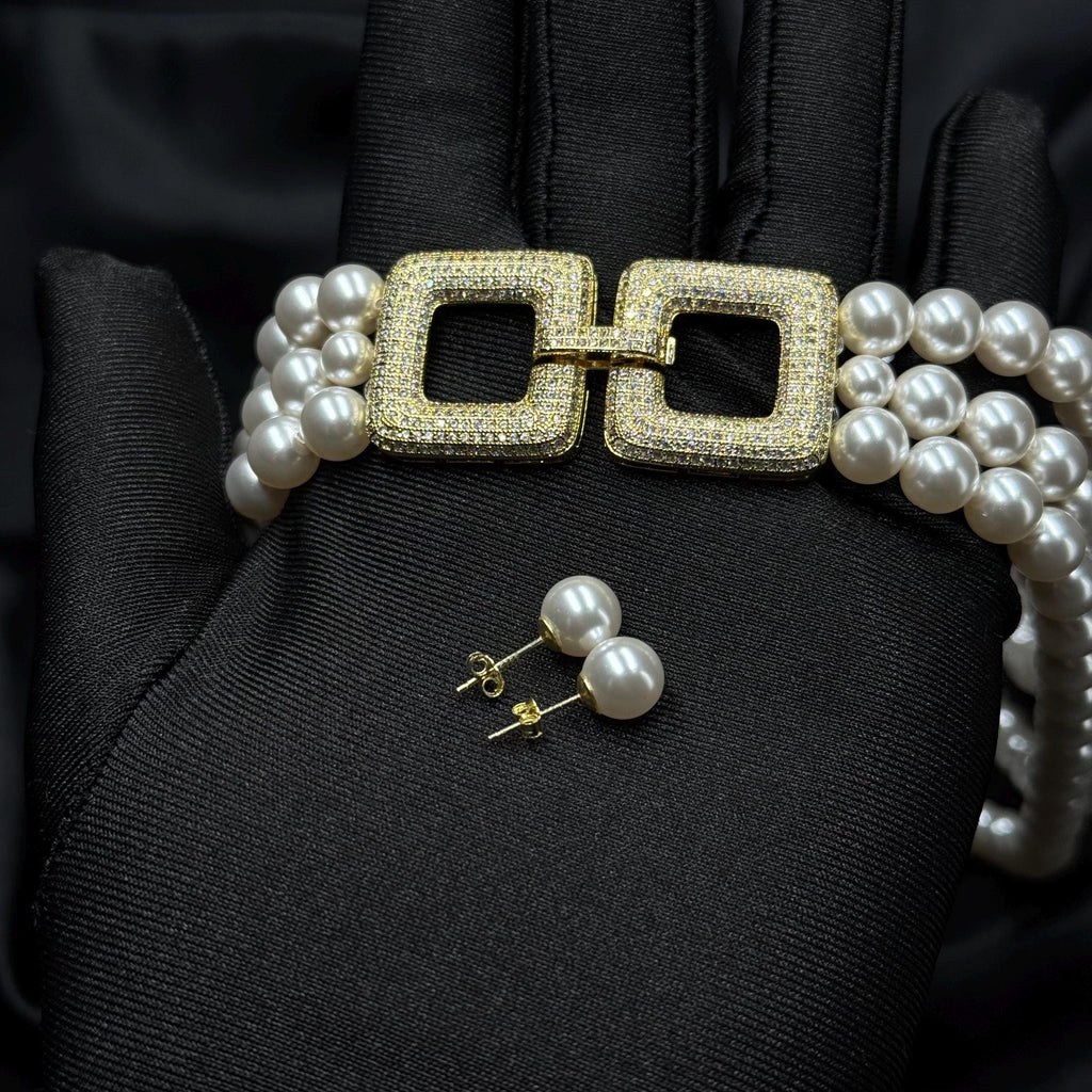 Layered Pearl Necklace Earring Set Classic Cascade Vintage Style Jewelry Accessory Elegant Event Formal Wear Gold Multi Layer 1920 Party