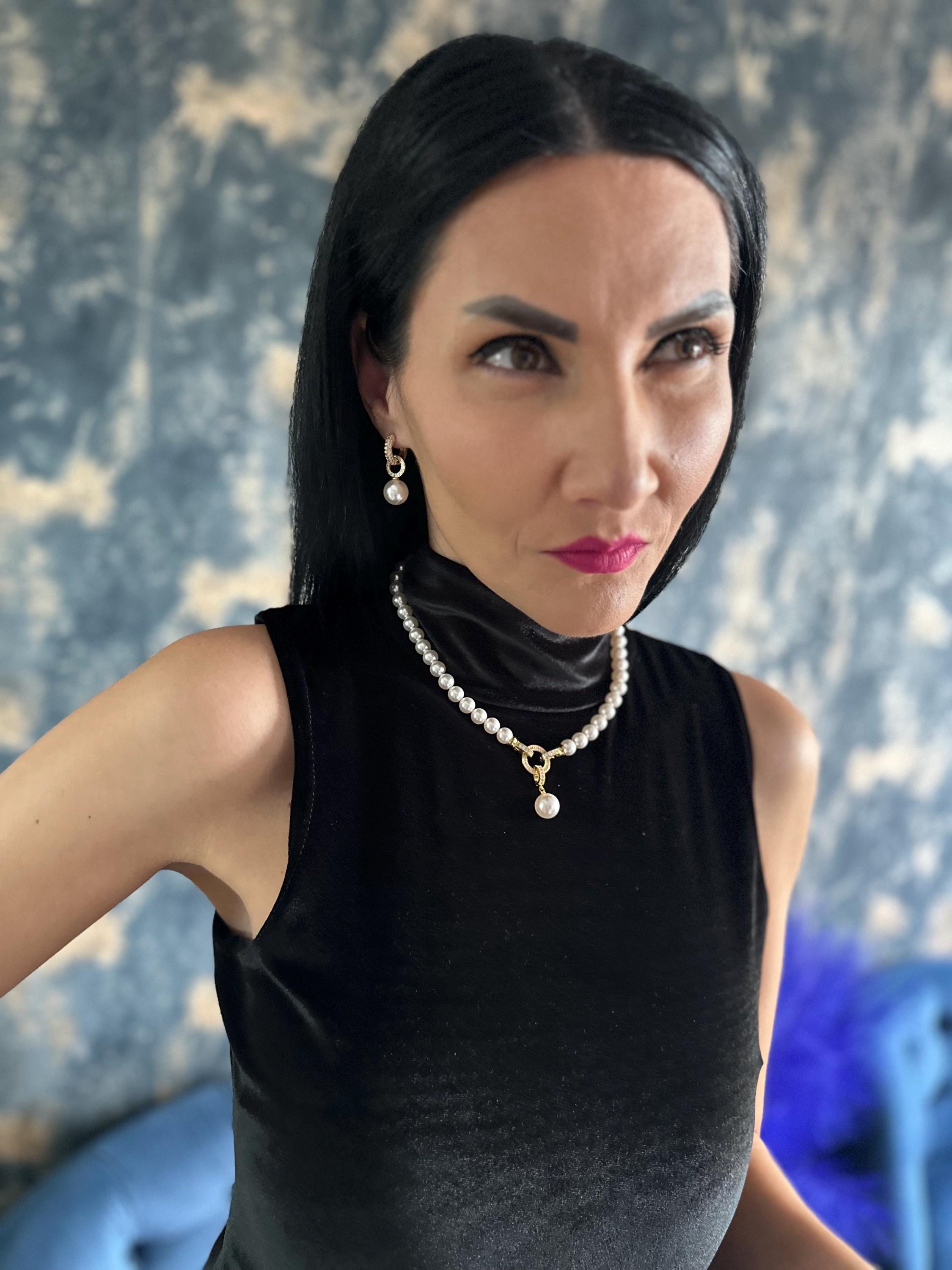 Fashion Trend Earrings Pearl Drop Design Elegant Party Wear Jewelry Gold Plated Hoops Dainty Crystal Pendant Stylish Accessory Collection Modern Fashion Statement Special Event Jewelry Perfect Evening Look Formal Occasion Wear Trendy Gift