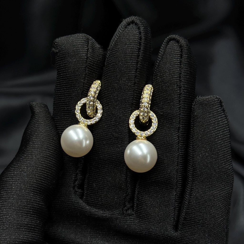 Pearl Hoops Drop Earring Fashion Trend Shiny Party Wear Jewelry Gift Idea Bridal Charm Pearl Hoop Dangle Gold