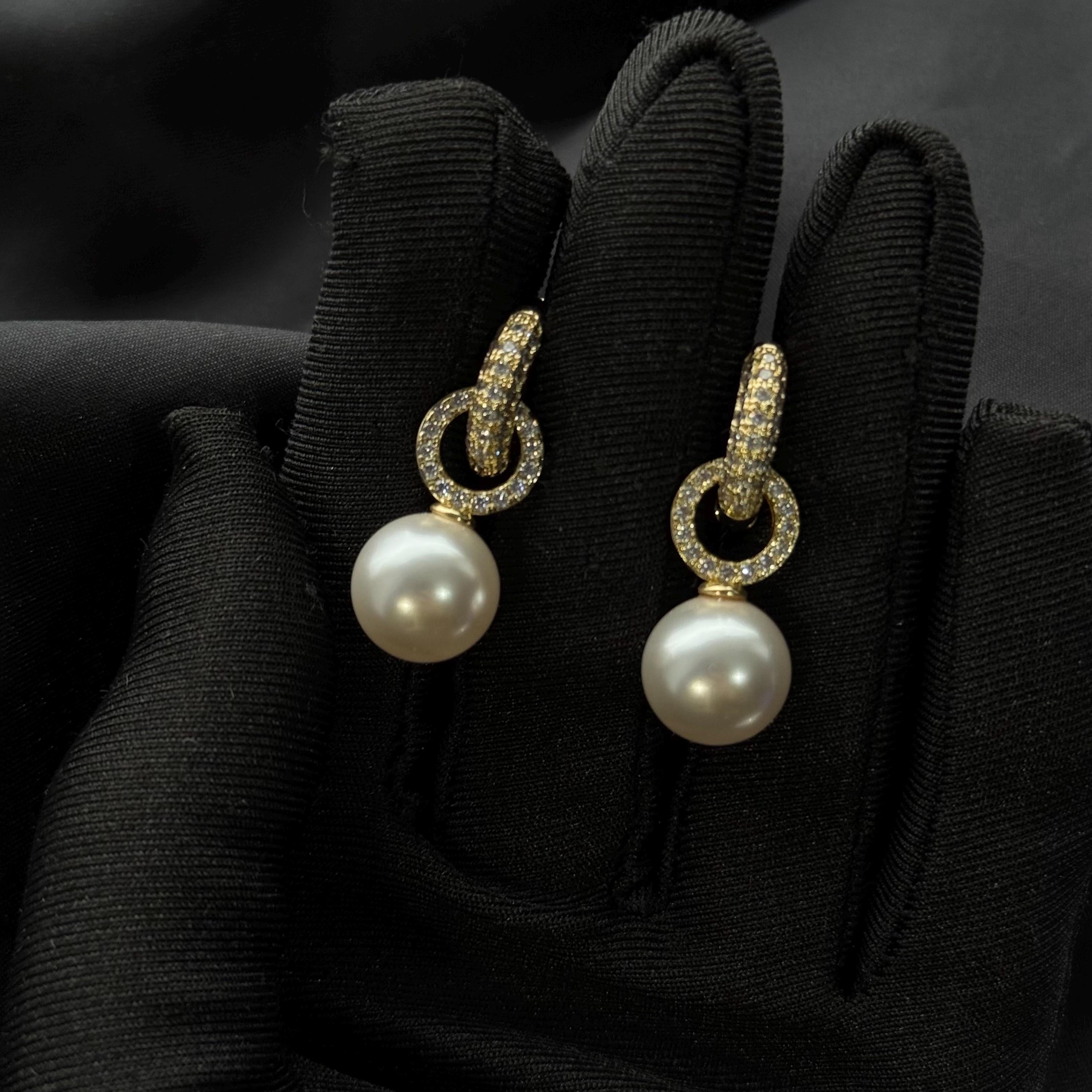 Gold Plated Hoops Crystal Pearl Pendants Dainty Earring Design Elegant Jewelry Piece Premium Quality Construction Zircon Embellished Details Ten Millimeter Pearl Drop Twelve Millimeter Hoops Perfect Size Balance Comfortable Lightweight Wear