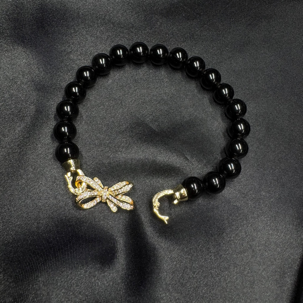 Black Pearl Bracelet Gold Charm Jewelry Piece Crystal Formal Evening Accessory Elegant Design Sophisticated Style Statement Night Out
