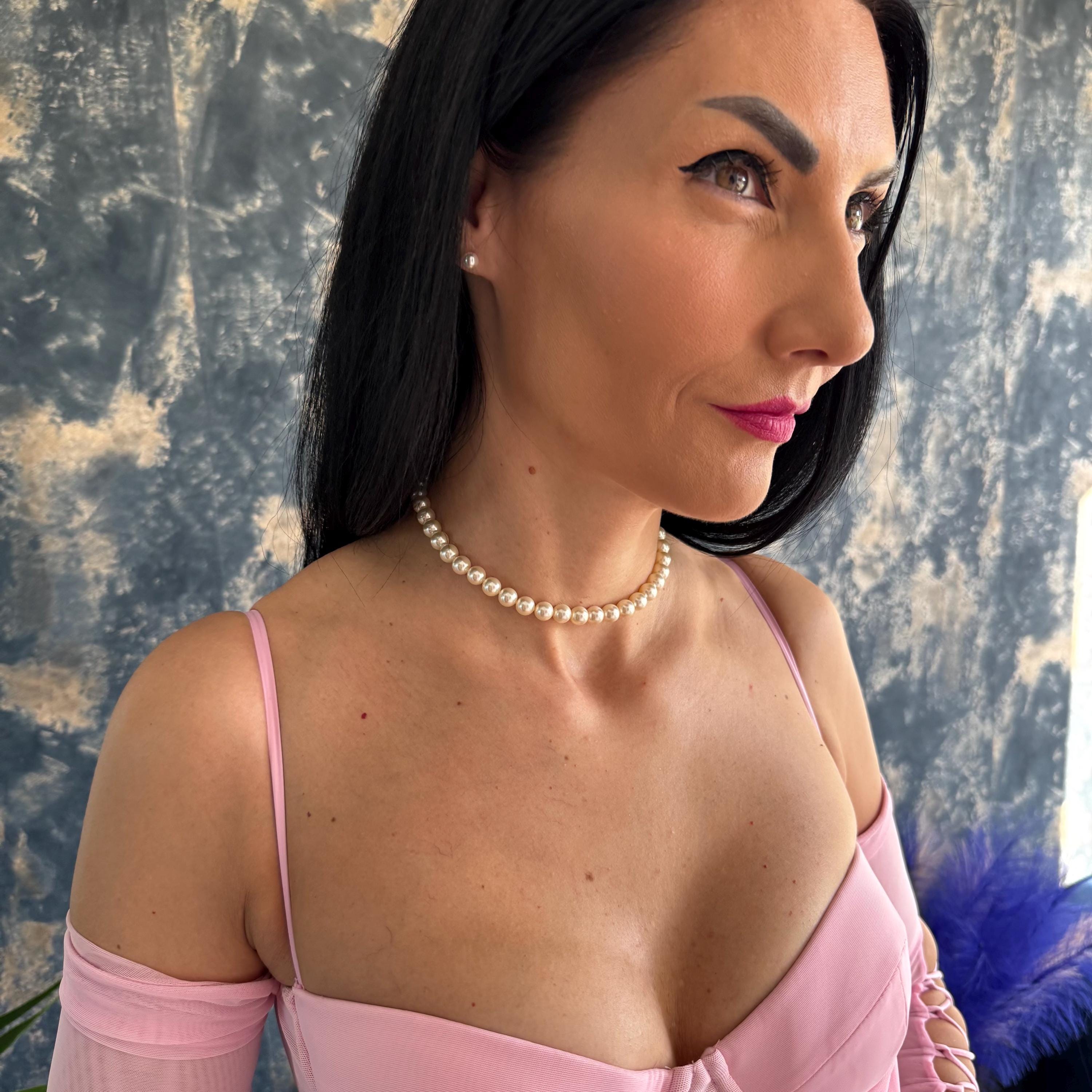 Pearl Choker Necklace Bridal Jewelry Wedding Accessory Infinity Symbol Elegant Collar Classic Ivory Pearls White Custom Length High Quality