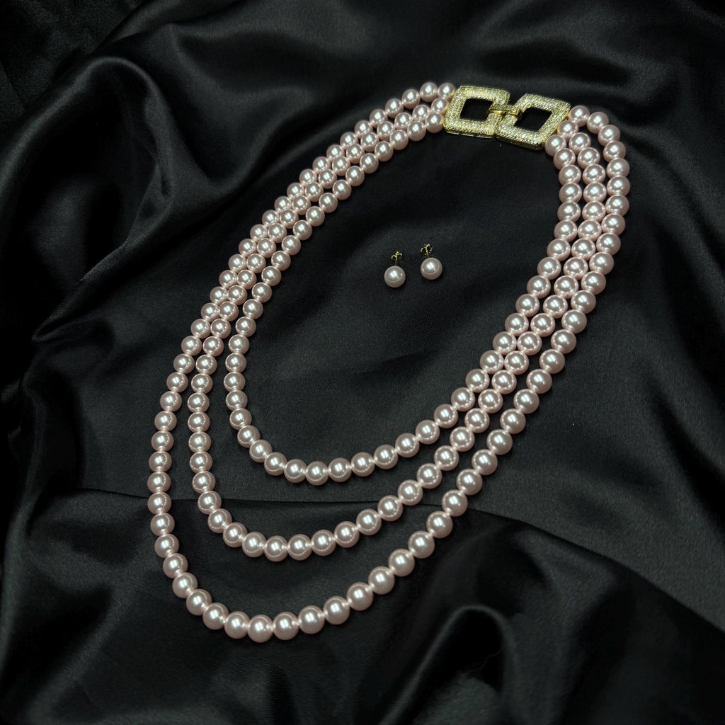 Pink Pearl Cascade Necklace Gift Set for Mom Special Occasion Statement Piece Matching Earring Gift Wrapped Triple Strand Pearl Jewelry Set
