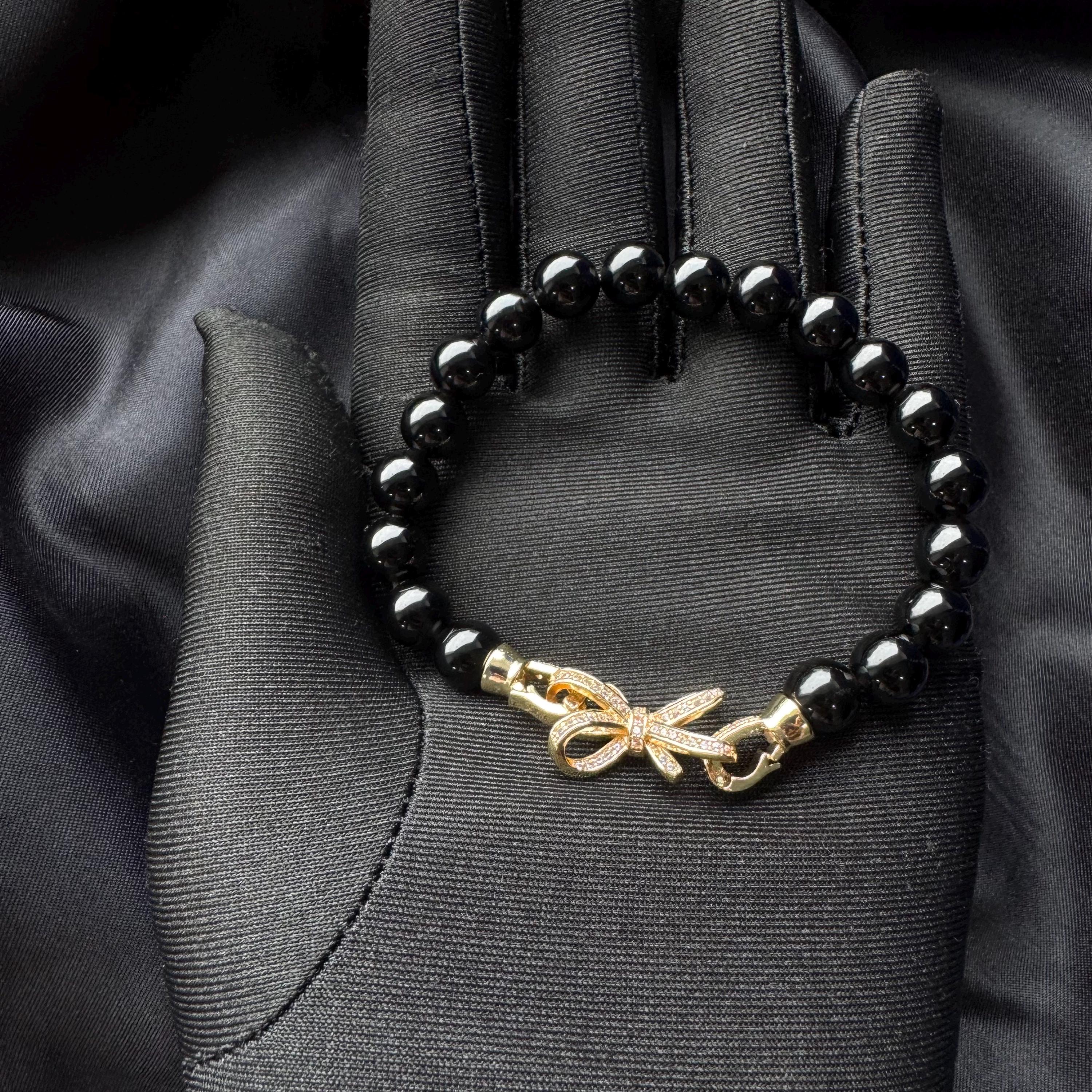 Black Pearl Bracelet Gold Charm Jewelry Piece Crystal Formal Evening Accessory Elegant Design Sophisticated Style Statement Night Out