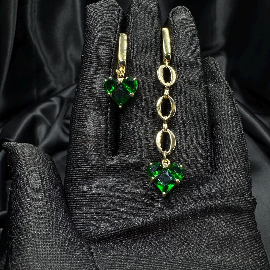 Green Crystal Heart Jewelry Gold Plated Necklace Earrings Set Elegant Emerald Collection Handmade Beaded Design Statement Piece Gift For Women Special Occasion Accessory Romantic Present Idea Luxury Fashion Item Choker Style Necklace