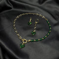Emerald Jewelry Set Green Crystal Heart Pendant Gold Necklace Matching Earrings Elegant Design Handmade Beaded Choker Style Statement Accessory Luxury Collection Formal Occasion Jewelry Romantic Gift Idea Special Event Piece Beautiful