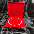 Crystal Pearl Necklace Anniversary Gift Wife Romantic Present Elegant Jewelry Design Luxury Accessory Special Occasion Piece Formal Event Necklace Gold Plated Clasp Crystal Accents Eight MM Pearls Seventeen Inch Length Velvet Box