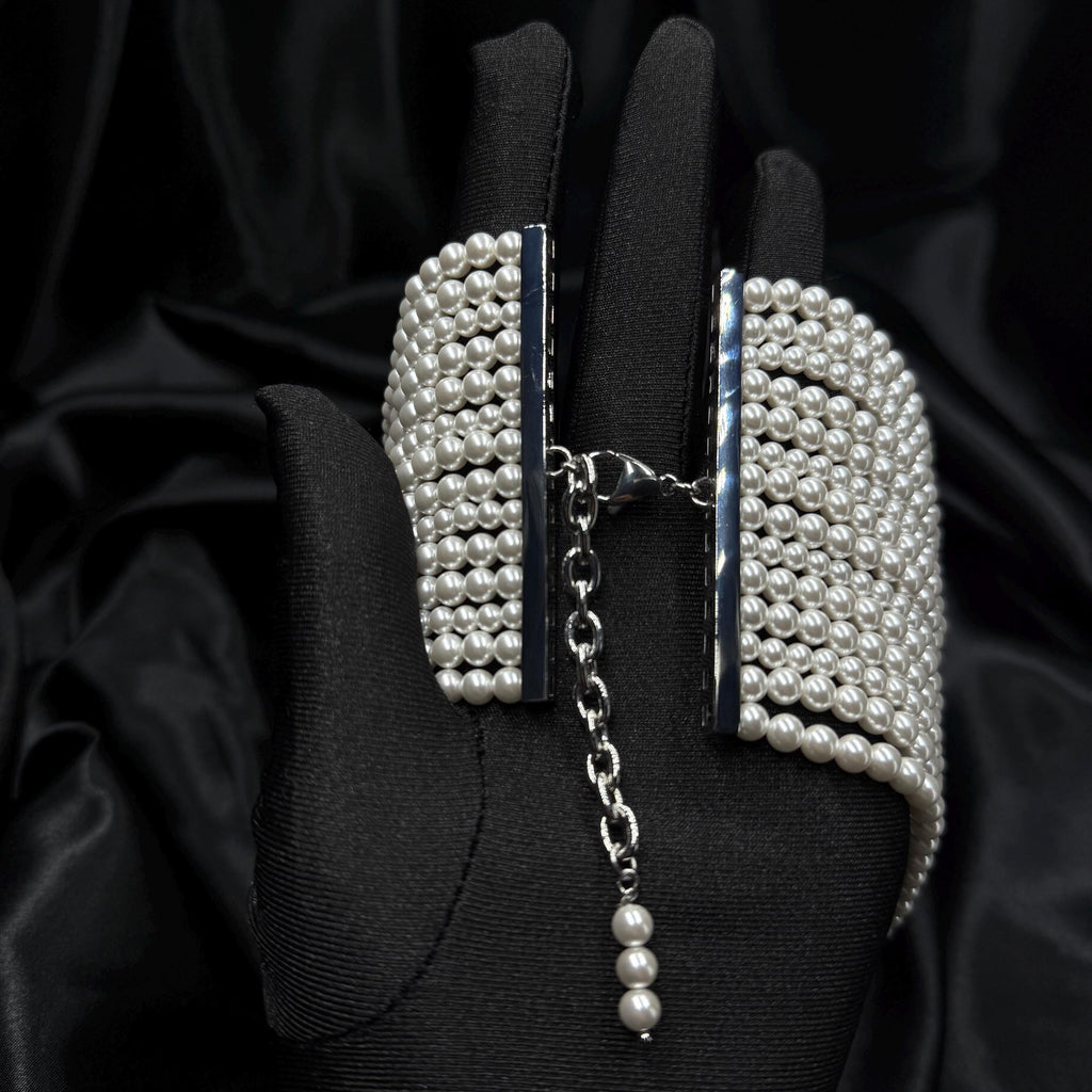 Wide Pearl Choker Necklace Statement Jewelry Silver Luxury Piece Accessory Formal Event Occasion Multi Strand Pendant Teardrop Indian Set