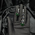 Luxury Statement Earrings Asymmetrical Heart Design Emerald Green Crystal Jewelry Gold Chain Links Modern Fashion Accessory Special Occasion Wear Romantic Gift Idea Valentine Present Unique Handmade Creation Beautiful Ear Adornment Evening
