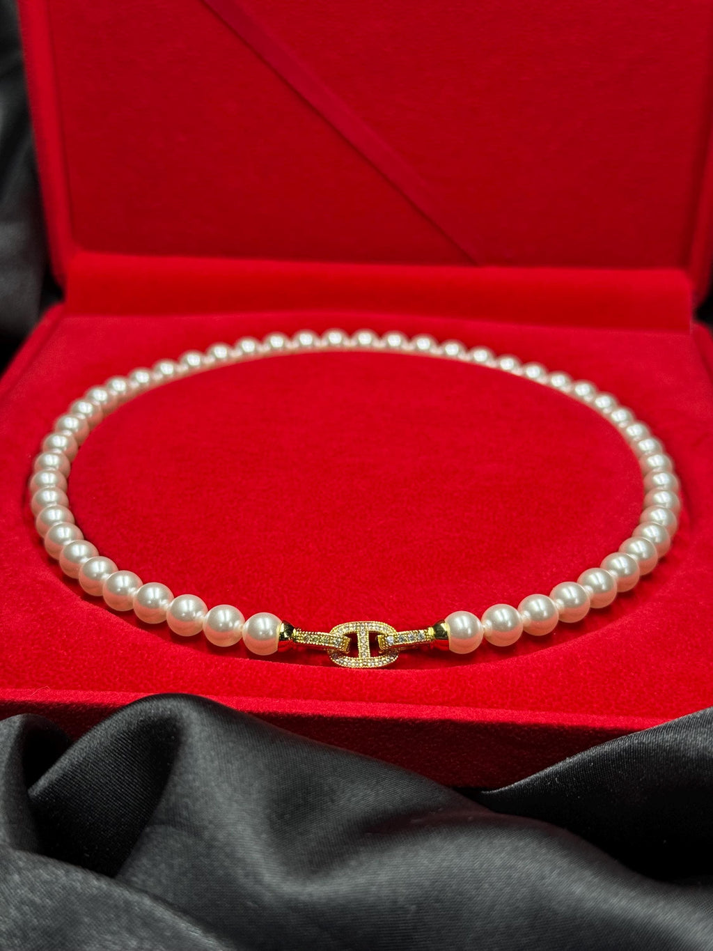 Swarovski pearl necklaces Elegant Jewelry Collection Crystal Pearl Necklace Gold Plated Design Anniversary Present Romantic Gift Idea Wife Birthday Surprise Luxury Accessory Formal Occasion Piece Special Event Necklace Eight MM Pearls Seventeen Inch Length Crystal