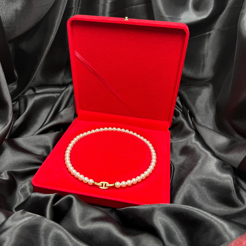 Romantic Gift Necklace Crystal Pearl Design Elegant Anniversary Present Wife Birthday Surprise Luxury Jewelry Collection Special Occasion Piece Gold Plated Clasp Crystal Accent Details Eight MM Pearls Seventeen Inch Length Formal Event