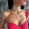 Crystal Choker Necklace Wide Statement Piece Elegant Wedding Accessory Gold Faceted Design Iridescent Glass Beads Zircon Centerpiece Bridal Jewelry Collection Customizable Length Option Formal Event Neckpiece Glamorous Evening Wear Luxury