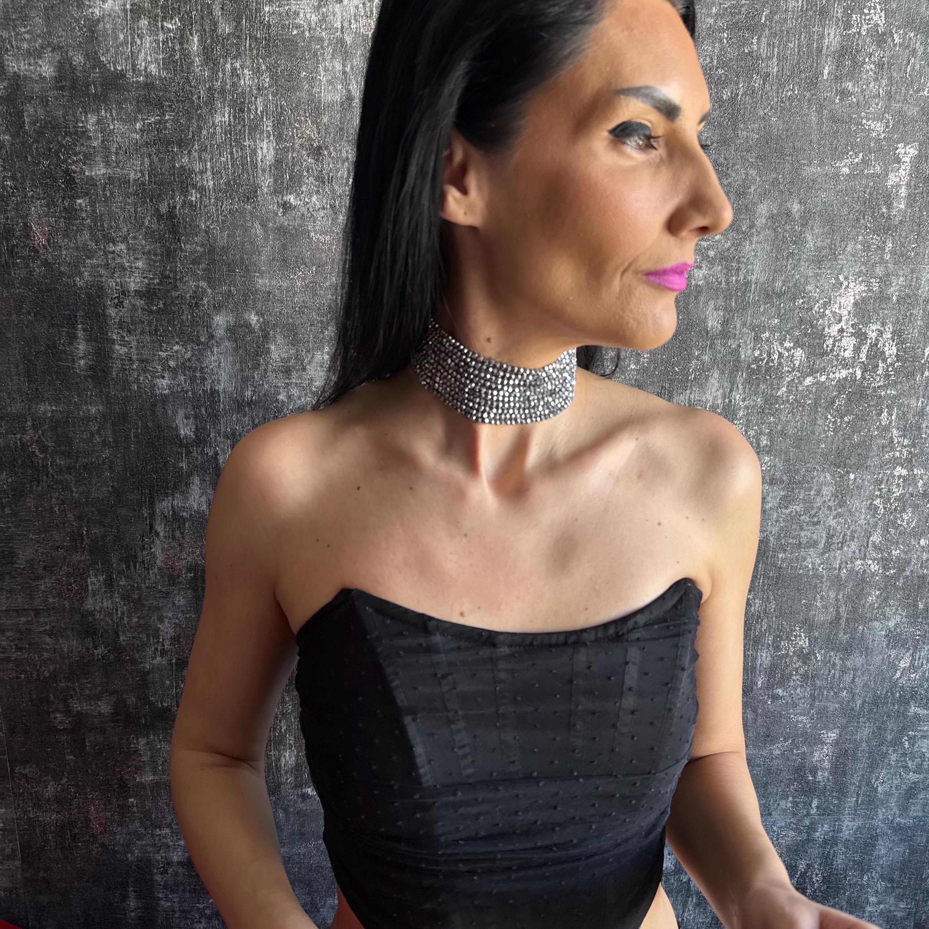 Statement Silver Choker Necklace Gift for Her Sparkly Jewelry Multi Strand Design Elegant Accessory Shiny Diamante Spark Evening Fancy Piece