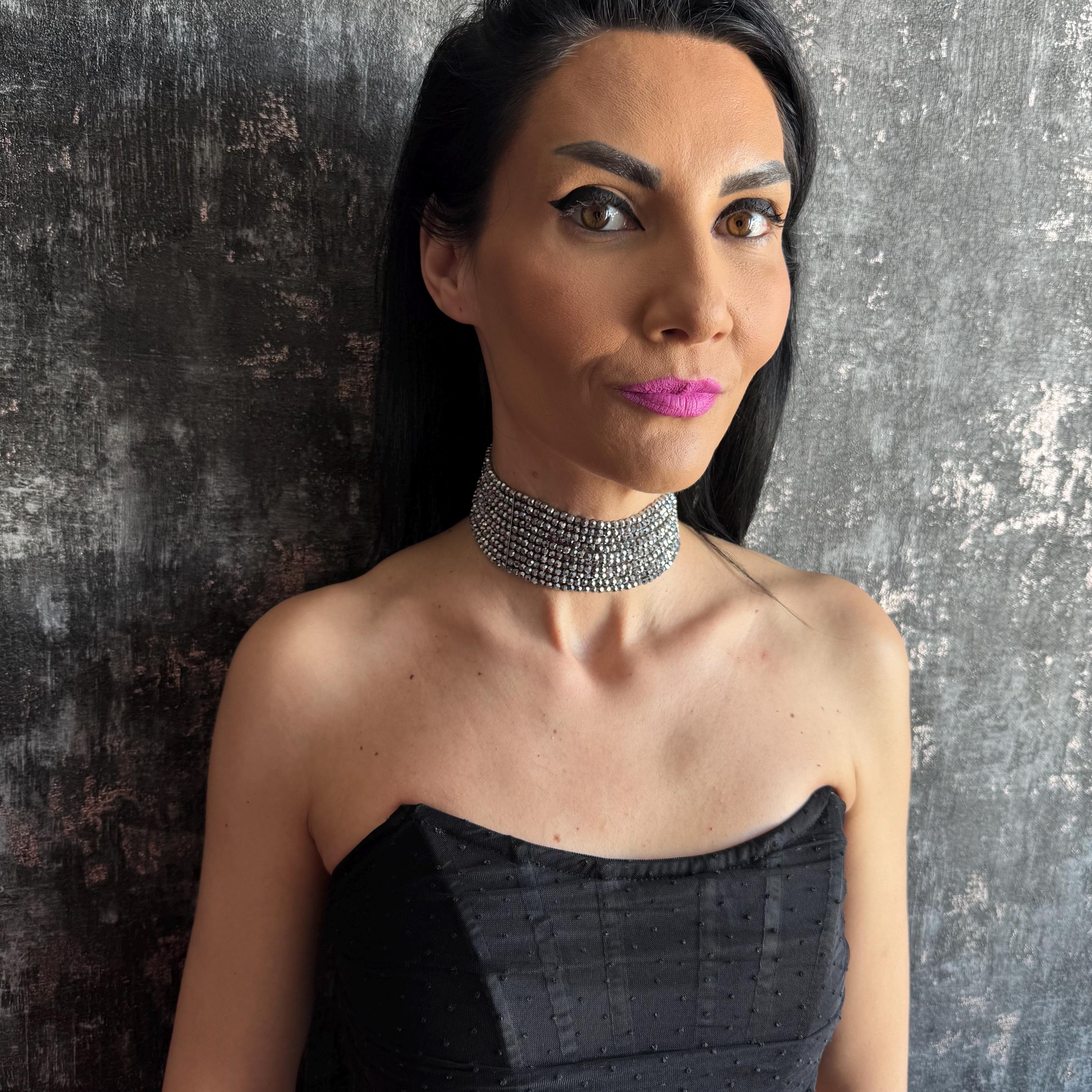 Statement Silver Choker Necklace Gift for Her Sparkly Jewelry Multi Strand Design Elegant Accessory Shiny Diamante Spark Evening Fancy Piece