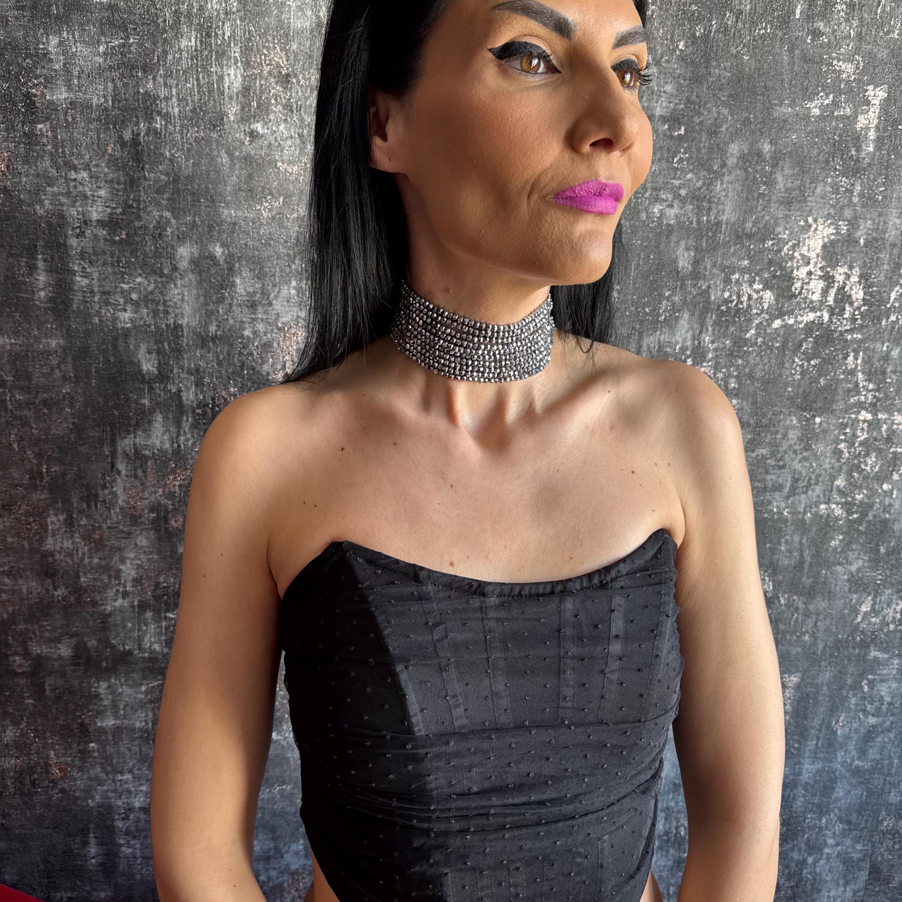 Statement Silver Choker Necklace Gift for Her Sparkly Jewelry Multi Strand Design Elegant Accessory Shiny Diamante Spark Evening Fancy Piece