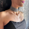 Statement Silver Choker Necklace Gift for Her Sparkly Jewelry Multi Strand Design Elegant Accessory Shiny Diamante Spark Evening Fancy Piece
