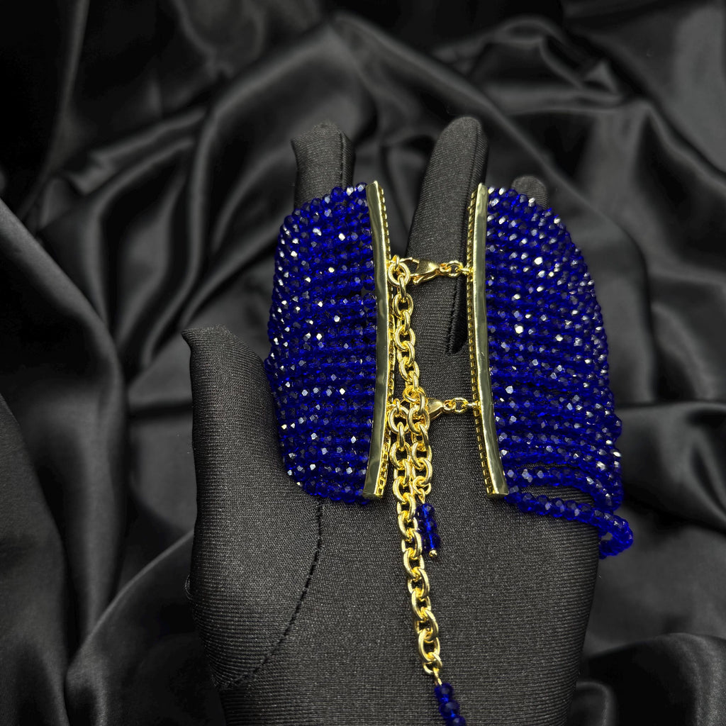 Royal Blue Statement Bold Trendy Choker, Elegant Modern Formal Collar, Eye Catching Multi Strand Wide Necklace, Chunky Tick Shiny Jewelley