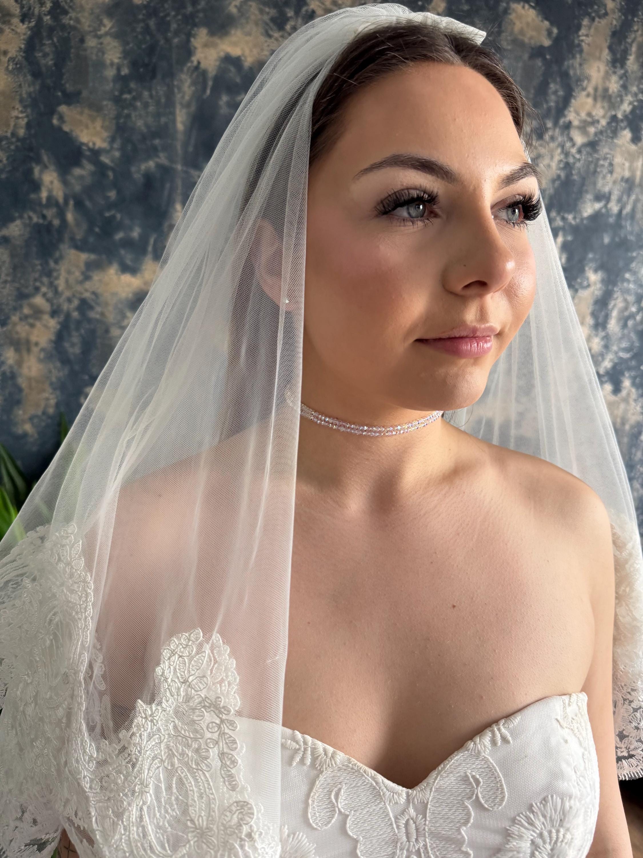 Swarovski  Crystal Choker Necklace Bridal Wedding Jewelry Double Strand Iridescent Design Faceted Bead Construction Rainbow Shimmer Effect Handcrafted Quality Details Gold Plated Finish Platinum Option Perfect Elegant Wedding Statement Piece Beautiful